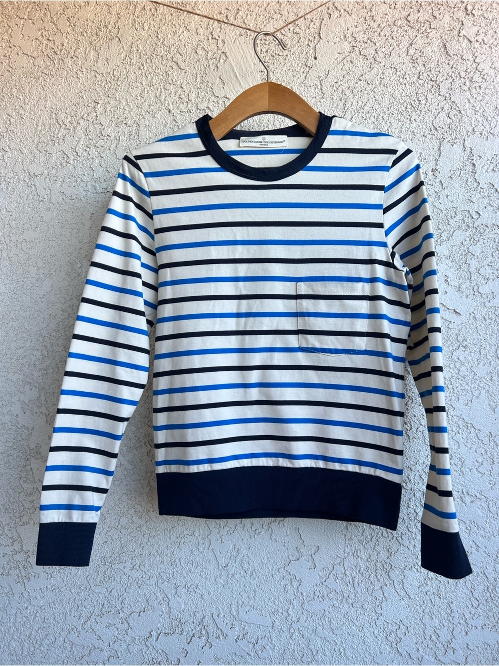 Golden Goose Deluxe Brand White, Blue & Navy Striped Long Sleeve Tee